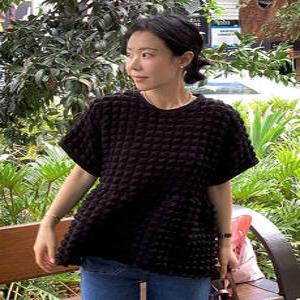 버블드 엠보 반팔 블라우스 티셔츠 (3color)