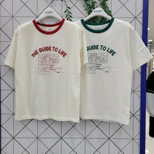 [에꼴리에]4.5부 칼라 립 배색 일러스트 티 24B1458