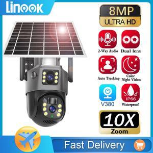 Linook V380 무선 4G SIM 카드 실외 태양광 카메라 방수 360 듀얼 렌즈 4K CCTV 보안 보호 IP 카메라