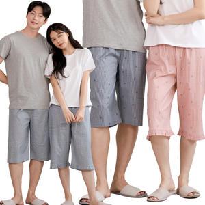 MANUA 남여 커플 고밀도 순면 7부 얇은 파자마/잠옷 반바지