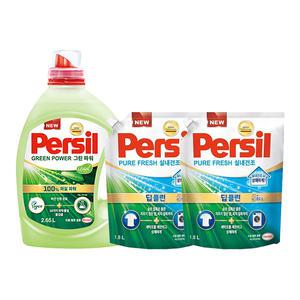 퍼실 그린파워 드럼/일반 겸용 액체세제, 2.65L, 1개 + 리필, 1.8L, 2개