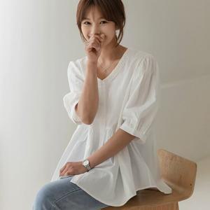 [엘리시아] 애드 레이스 퍼프 반팔 블라우스