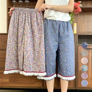 마리끄 국내산 순면 아사 60수 여성 플라워 레이스 7부 파자마바지