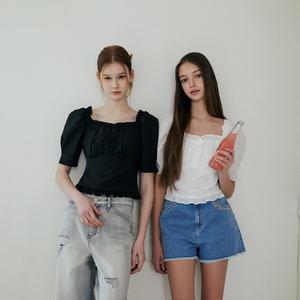 [에고이스트](강남점)[BLUE LABEL] 스퀘어넥 러플 볼륨 블라우스 (ER2OBL03)