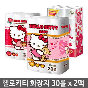 헬로키티화장지 (3겹) 30롤 x 2팩 휴지 롤 두루마리