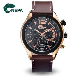 [네파] NEPA 크로노그래프 남성 야광 가죽 손목시계계 N5010F-RG