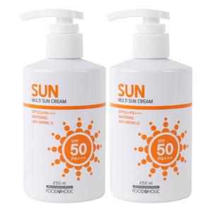 (2개)푸드어홀릭 멀티 선크림 250ml SPF50 PA+++펌프형 /백탁없는 혼합자차 썬크림 선블록 자외선차단제