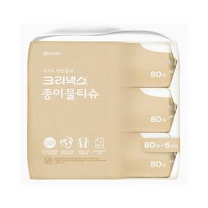 [기타]크리넥스 100% 천연펄프 종이물티슈 80매 6입
