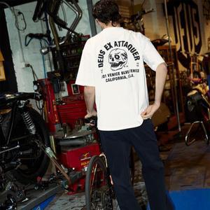 DEUS EX MACHINA 남녀공용 라운드넥 루즈하고 기본 셔츠, 레터 프린팅 티, 면 반팔 MTB MX, 여름 신상