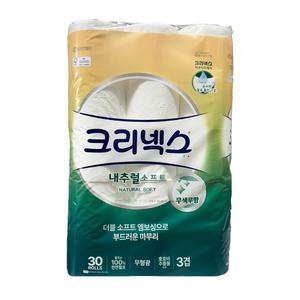 크리넥스 내추럴소프트 3겹 30M 30롤 3개