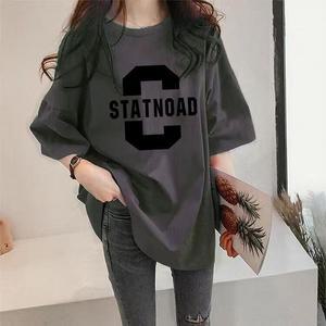 프린팅 반팔 여성 티셔츠 오버핏 롱티 t-08-m