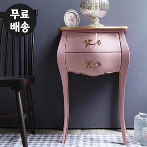 레나 원목 엔틱 2단 협탁 콘솔 폭좁은 침대옆(핑크)