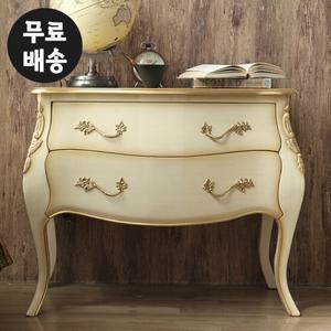 델피 원목 엔틱 2단 서랍장 콘솔 침대(빈티지크림)