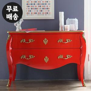 차드 원목 엔틱 2단 서랍장 와이드 콘솔 예쁜(레드)