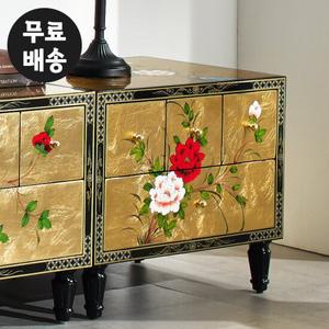 샤를 엔틱 금박 4칸 서랍장 수납 골드 거실 고급 2단