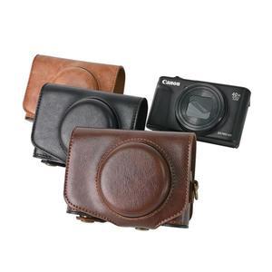 Canon SX740 HS 케이스의 경우 Powershot 용 PU 가죽 카메라 가방 스트랩이있는 전신 커버