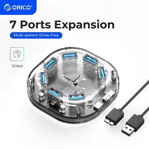 ORICO H7U 투명 USB 허브 멀티 47 포트 노트북 PC OTG 어댑터용 마이크로 전원 있는 고속 3.0 분배기