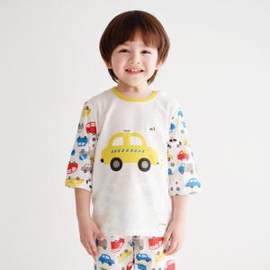 더미누 노랑자동차 무형광 자가드편면 칠부 실내복
