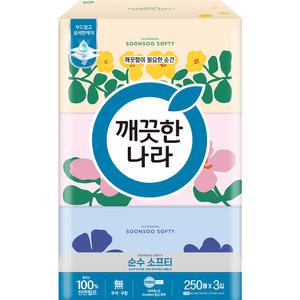 깨끗한나라 순수소프티 미용티슈 250매x24개/ 무형광/ 천연펄프/ 각티슈