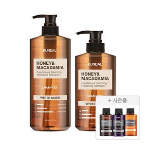 쿤달 네이처 샴푸 화이트머스크향, 1058ml, 1개 + 500ml, 1개 + 증정(여행용 3종 키트, 화이트머스크)