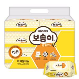 깨끗한나라 보솜이 안심물티슈 13무 60매 6입