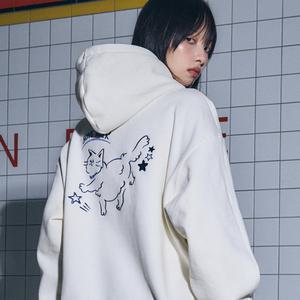 BRAVE CAT 자수 후드티 크림