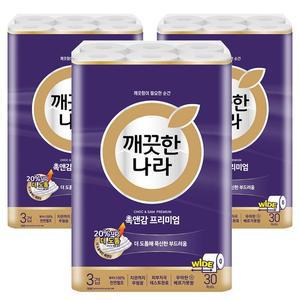 깨끗한 나라 촉앤감케어 와이드 30m 30롤x3팩