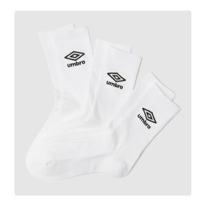 [엄브로](강남점) 남녀공용 올파일 에센셜 3PACK 크루 삭스 UQ123CSC11WHT