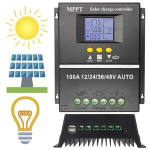 MPPT 태양광 충전 컨트롤러, 패널 레귤레이터, 듀얼 USB, 자동 패널용, 12V, 24V, 36V, 48V, 100A