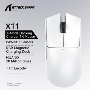 Attack Shark X11 PAW3311 22KDPI 400IPS 무선 마우스, 트라이 모드 연결 2.4GHz/유선/블루투스 RGB PC 게