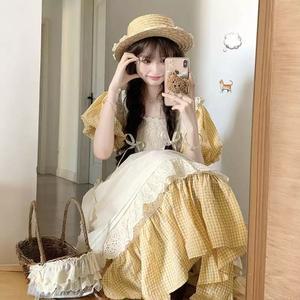 알프스소녀 옷 복고풍 코스튬 공주 의상 목장 하이디 노랑 원피스+스커트 세트 S