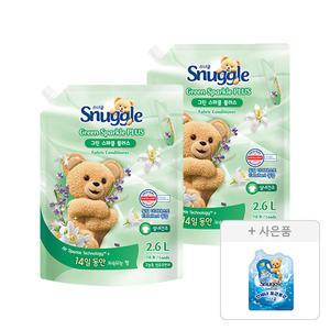 스너글 섬유유연제 그린 스파클 플러스 리필 2.6L, 2개 + 증정(블루스파클 플러스 100ml, 1개)