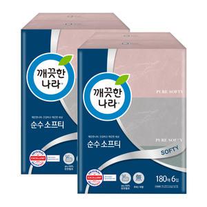 깨끗한나라 순수소프티 180매x6입 2팩 미용티슈 곽티슈 각휴지 각화장지