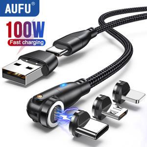AUFU 마그네틱 USB C 케이블 Realme Huawei용 100W 고속 충전 와이어 아이폰 노트북 마이크로 자석 충전기 5A