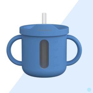 주니 유아 아기 실리콘 이유식 빨대컵 블루 200ml