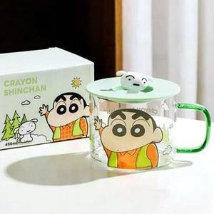 피규어 짱구 그린 480ml 손잡이 칼라 유리컵 뚜껑