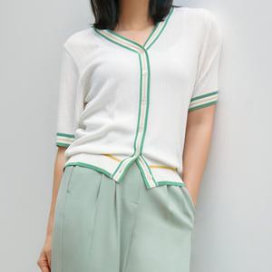 [LE TROIS]르투아 배색 니트 가디건