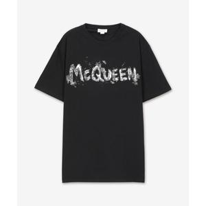 [알렉산더맥퀸]ALEXANDER McQUEEN 그레이 그래피티 로고 반소매 티셔츠 - 블랙 / 794578QTABO0528 4794623