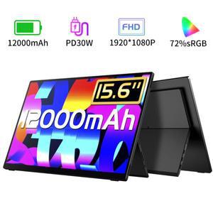 VCHANCE 휴대용 모니터 내장 배터리 12000mAh 1080p 72% sRGB 게이밍 디스플레이, PC 노트북 전화 스위치 P