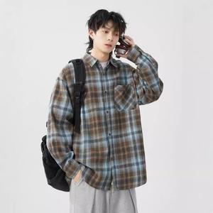 남성패션 체크 셔츠 빈티지 남방 가을 루즈핏 시크 긴팔 코트 DL3