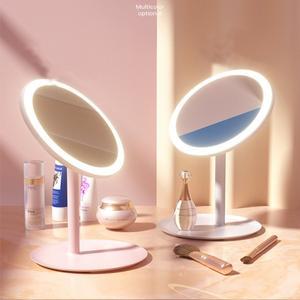 LED 조명이 있는 메이크업 거울 USB 휴대용 이동식 책상 화장대 거울 조정 가능한 3 색 HD 조명 여행용 가
