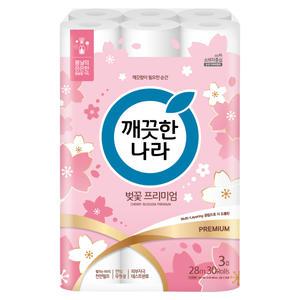 깨끗한나라 허브가든 벚꽃 프리미엄 3겹 30롤 1팩 화장지 휴지