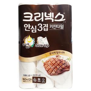 크리넥스 안심3겹 키친타올 160매 12롤 / 주방타올