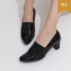 [호박슈즈]5cm 에나멜 편안한 스판 펌프스 미들힐 구두 111939