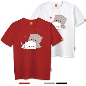 [엘라모]엘라모 큐티커플캣 반팔 티셔츠 남녀공용 빅사이즈 S4XL