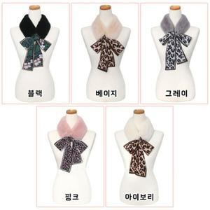 [하프클럽/옷자락]여자 5컬러 배색 퍼 겨울 호피 레오파드 머플러