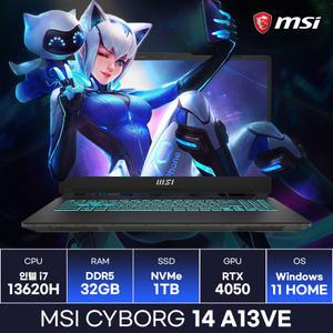 MSI 사이보그14 A13VE 인텔 13세대 i7-13620H RTX4050 가성비 게이밍노트북 (32GB/1TB/Win11) / ICDI