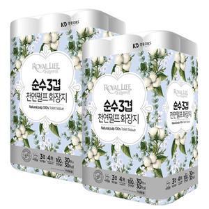 로얄라이프 천연펄프 화장지 순수 3겹 30m 30롤 X 2팩