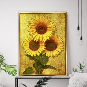 해바라기 액자 그림 거실 인테리어 돈들어오는 황금배경 40x50cm 300x400mm, 3송이