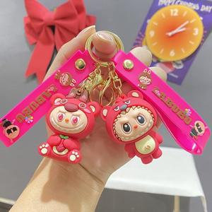 Labubu Sanrio 딸기 곰 추악한 물고기 열쇠 고리 펜던트 귀여운 세 눈의 괴물 인형 Schoolbag